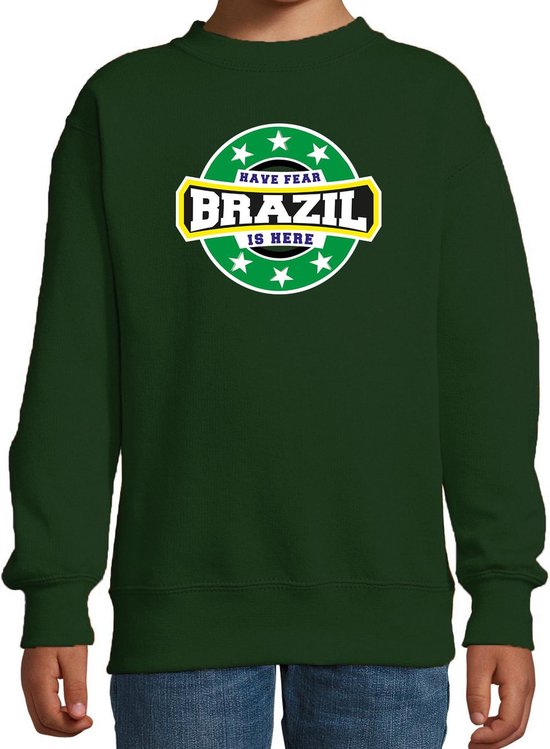 Have fear Brazil is here sweater met sterren embleem in de kleuren van de Braziliaanse vlag - groen - kids - Brazilie supporter / Braziliaans elftal fan trui / EK / WK / kleding 110/116