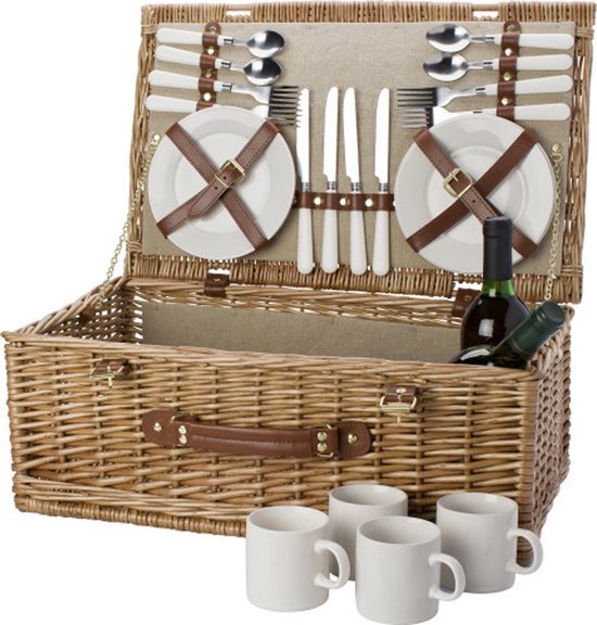 extract optellen Klem Picknickmand voor picknick 4 personen - Picknick mand inclusief picnick  bestek, borden... | bol.com
