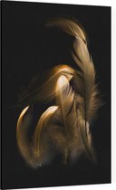 Gouden veren op zwarte achtergrond - Foto op Canvas - 40 x 60 cm