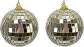 2x Gouden disco spiegelballen kerstballen 8 cm - Kerstboomversiering/kerstversiering discobollen/discoballen