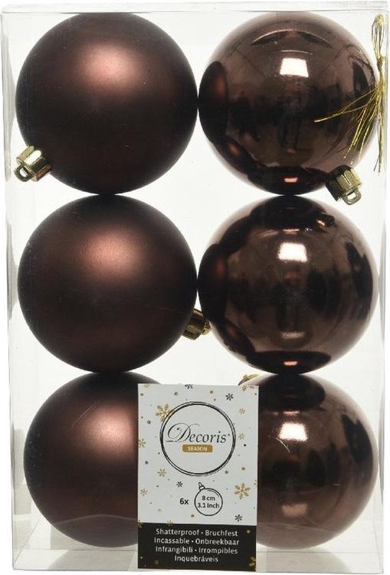 12x Donkerbruine kunststof kerstballen 8 cm Mat/glans Onbreekbare