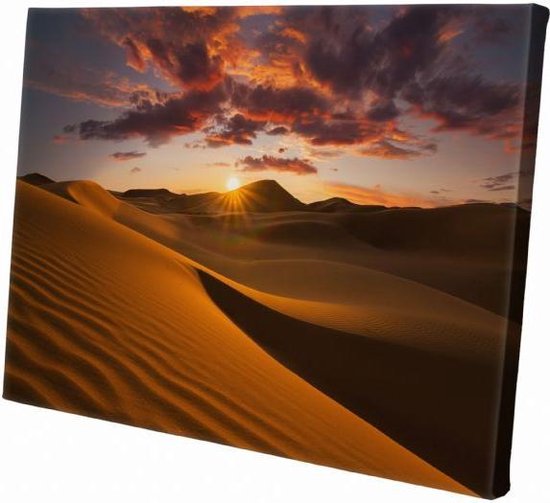 Zonsondergang in de woestijn | 150 x 100 CM | Natuur | Schilderij | Canvasdoek | Schilderij op canvas
