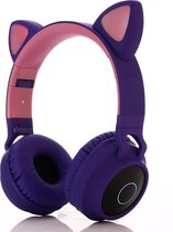 Kinder hoofdtelefoon - koptelefoon Bluetooth met led kattenoortjes purper - roze
