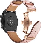 Universeel Smartwatch 20MM Bandje Echt Leer met Vlindersluiting Roze