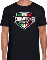 We are the champions Italia t-shirt met schild embleem in de kleuren van de Italiaanse vlag - zwart - heren - Italie supporter / Italiaans elftal fan shirt / EK / WK / kleding L
