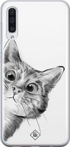 Samsung A70 hoesje siliconen - Peekaboo | Samsung Galaxy A70 case | zwart | TPU backcover transparant