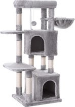 Katten krabpaal met twee huisjes en speeltjes voor meerdere katten, 120 cm, Lichtgrijs