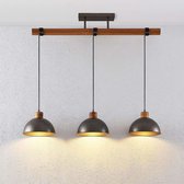 Lindby - hanglamp - 3 lichts - ijzer, hout - E27 - metallic , licht hout