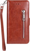 Shop4 - iPhone 12 Hoesje - Wallet Case Cabello met Ritssluiting Bruin