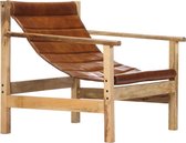 Fauteuil  echt leer  en Massief Mangohout(Incl LW anti kras viltjes) - Loungestoel - Lounge stoel - Relax stoel -