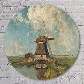 Muurcirkel ⌀ 80 cm - Molen – in de maand juli – Joseph Constantin Gabriël - Aluminium Dibond - Gebouwen - Rond Schilderij - Wandcirkel - Wanddecoratie