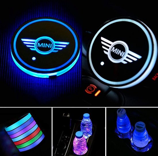 JIZZU Led-auto-onderzetter, 2 stuks led-bekerhouderverlichting, intelligente lichtonderzetter, universele led-bekerhouderverlichting, 7 kleuren Luminescent, USB-bekerhouder licht