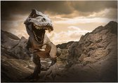 Dinosaurus T-Rex op maanlandschap - Foto op Forex - 70 x 50 cm (B2)