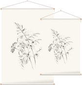 Fluitenkruid zwart-wit Schets (Wild Beaked Parsley) - Foto op Textielposter - 120 x 180 cm