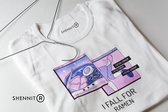 Anime E-girl Waifu Cosplay Otaku Weeb Japan T-Shirt | I Fall for Ramen Noodles Pantsu Valentijnscadeau | Internet meme | Grappig | Cadeau voor nerd en geek gamer | Unisex Maat L Wi