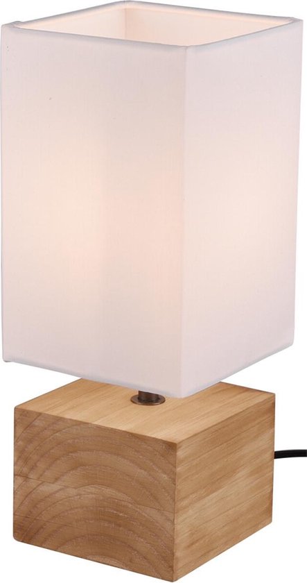 LED Tafellamp - Tafelverlichting - Trion Wooden - E14 Fitting - Vierkant - Mat Wit - Hout