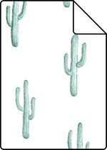 Proefstaal ESTAhome behang kleine woestijn cactussen vergrijsd turquoise - 138898 - 26,5 x 21 cm