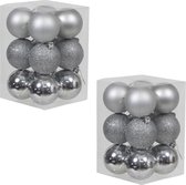 24x Zilveren kunststof kerstballen 6 cm - Glans/mat/glitter - Onbreekbare plastic kerstballen zilver