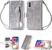 iPhone X / XS Glitter Bookcase hoesje Portemonnee met rits  - Zilver