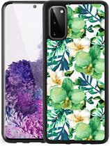 Telefoon Hoesje Geschikt voor Samsung Galaxy S20 Silicone Back Cover met Zwarte rand Orchidee Groen