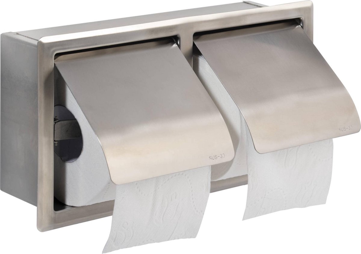 Saqu Essential Toiletrolhouder RVS Inbouw Dubbele WC Rolhouder 15 2x7 2x16 2 cm WC Papier Houder