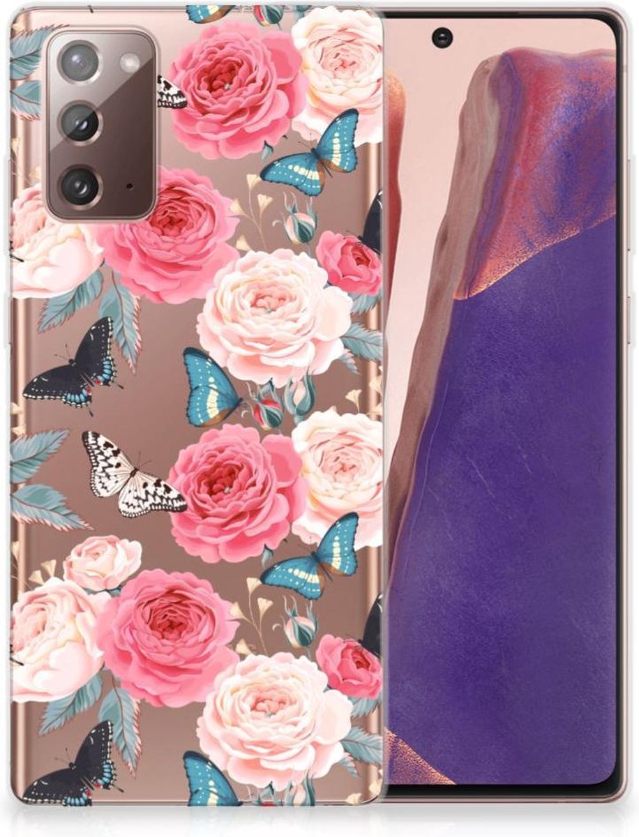 Back Cover voor Samsung Note 20 TPU Case Butterfly Roses