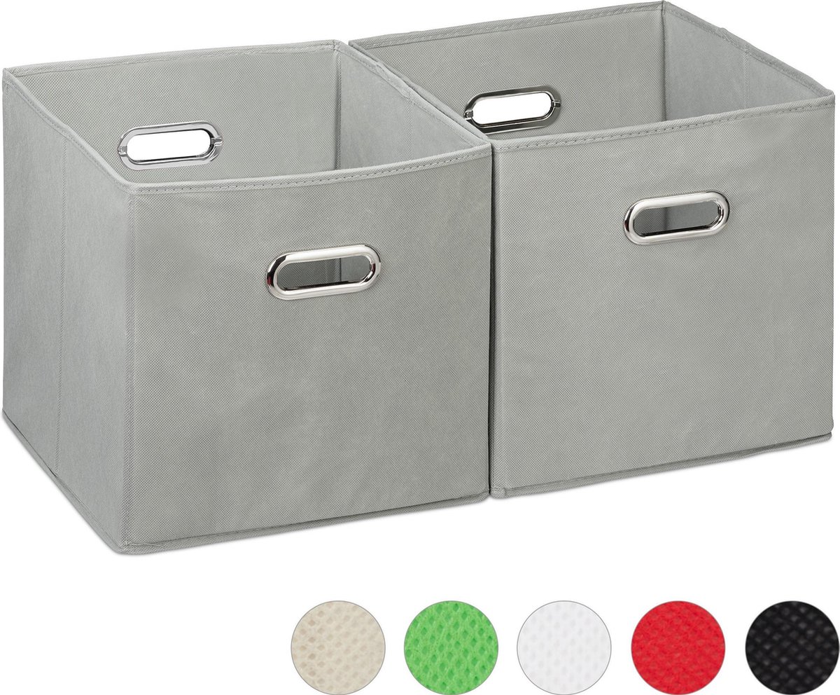 opbergbox stof - set van 2 - opvouwbaar - zonder deksel - vierkant - 30 x 30 x 30 cm - grijs