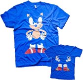 Sonic The Hedgehog Heren Tshirt -XL- Front & Back Blauw