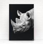 HIP ORGNL Schilderij Rhino - Neushoorn - 80x120cm - Wanddecoratie dieren - Zwart wit