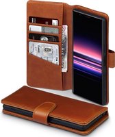 Sony Xperia 5 Bookcase hoesje - CaseBoutique - Effen Cognac - Leer