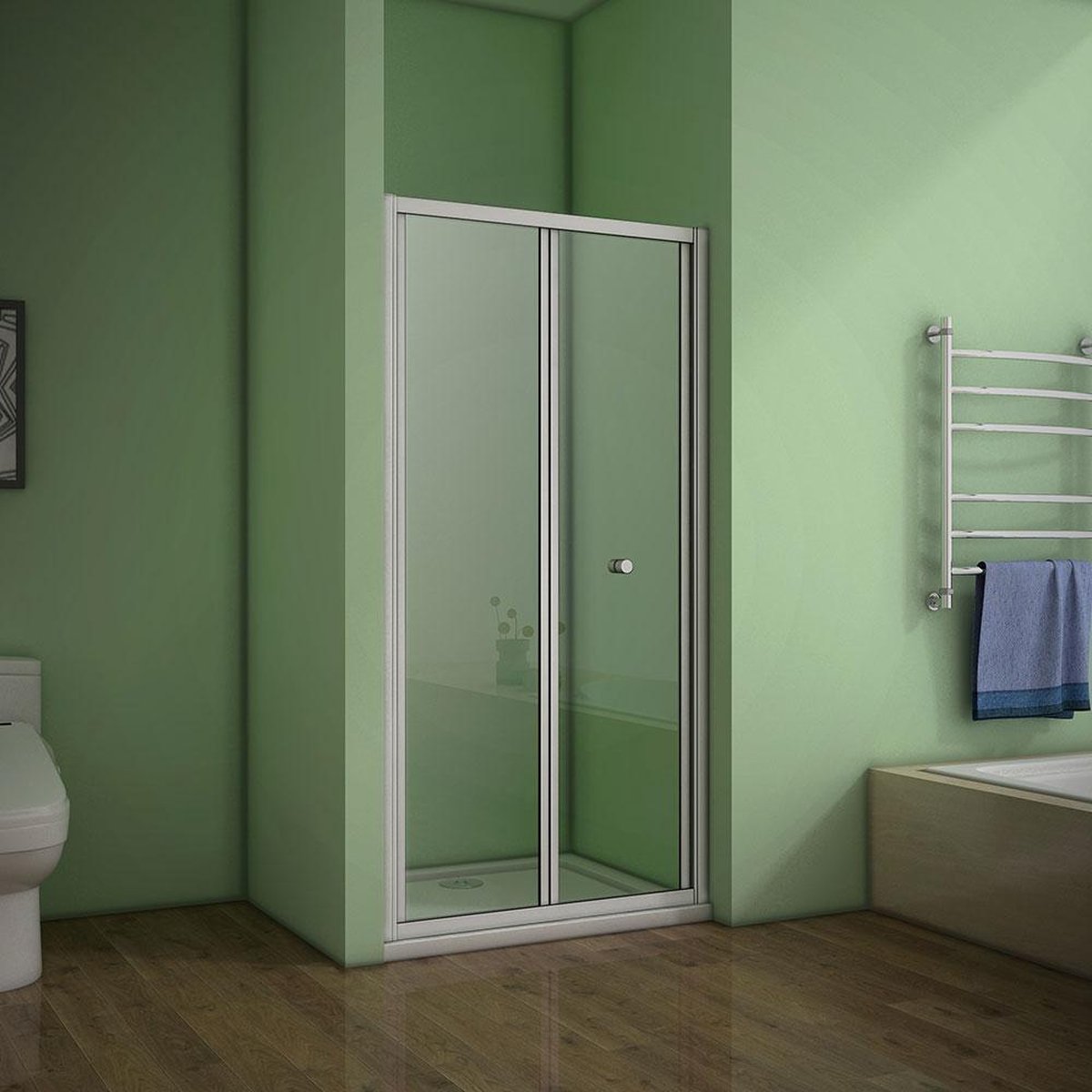 nis douchedeur 80x185cm,2-delige vouwdeur,mat grijs aluminium frame,5mm helder veiligheidsglas