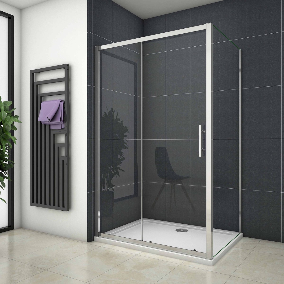 rechthoekige schuifdeur douchecabine 140x190cm,zijpaneel 76x190cm, 5mm helder veiligheidsglas
