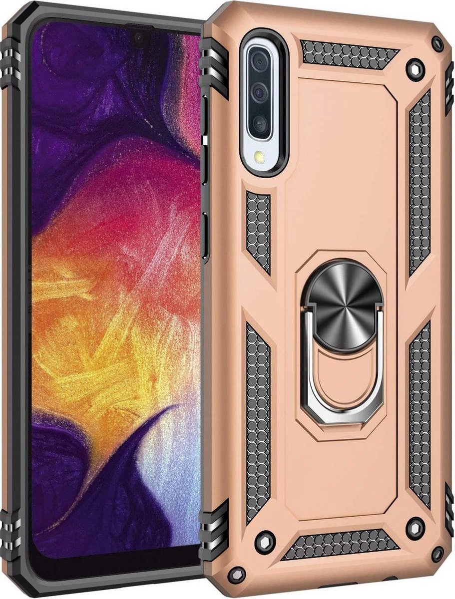 hoesje Geschikt voor: Samsung Galaxy A20E Rugged Ring Armor schokbestendige Hoesje goud