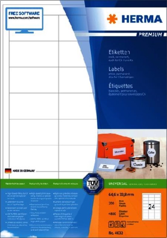 4800 étiquettes blanches Premium, format 64,6 x 33,8 mm 4800 étiquettes blanches Premium, format 64,6 x 33,8 mm