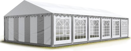 Partytent feesttent 6x12 m tuinpaviljoen -tent PVC 700 N in grijs-wit waterdicht