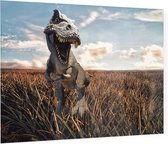 Dinosaurus T-Rex in een akker - Foto op Plexiglas - 60 x 40 cm