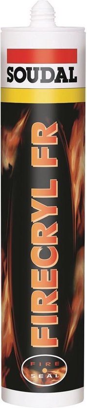 Soudal Firecryl FR kit met vlammenprint en tekst 'FIRE SEAL'.
