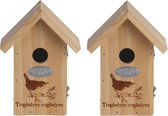2x Houten vogelhuisjes/nesthuisjes winterkoning 19 cm met kijkluik - vogelhuisjes tuindecoraties - Vogelnestje voor tuinvogeltjes
