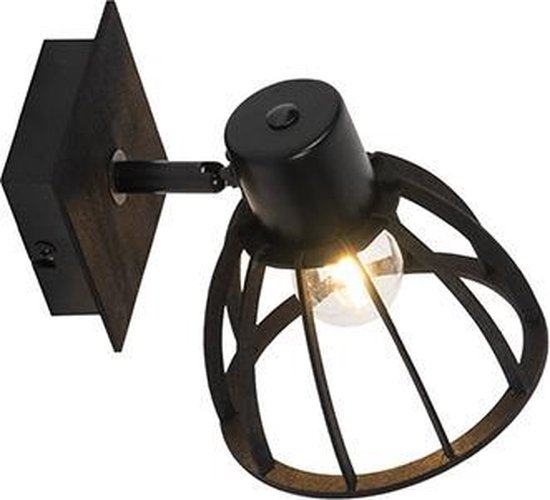 QAZQA fotu - Industriele Wandlamp voor binnen - 1 lichts - D 18 cm - Zwart  -... | bol.com