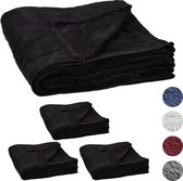 Relaxdays 4 x fleece deken groot - plaid – woondeken - grand foulard - 150x200 cm – zwart
