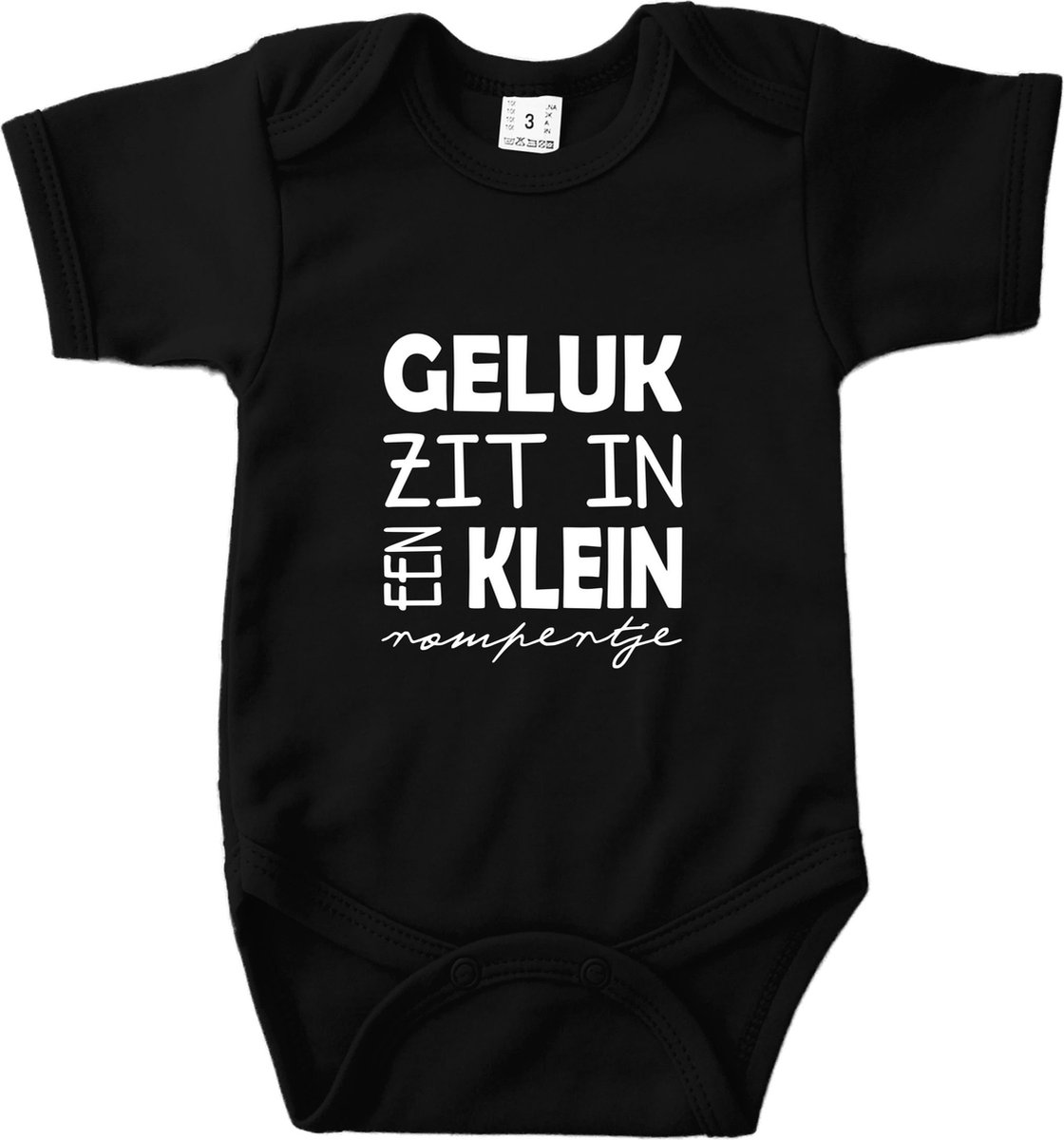 Rompertjes baby met tekst Geluk zit in een klein rompertje Romper zwart korte mouw...