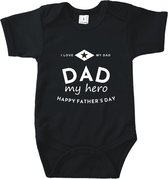 Rompertjes baby met tekst - I love my dad. Dad my hero. - Romper zwart - Maat 62/68