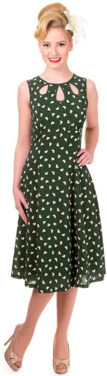 Dancing Days - Songbird Flare jurk - Hartjes - S - Groen/Wit
