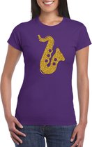 Gouden saxofoon / muziek t-shirt / kleding - paars - voor dames - muziek shirts / muziek liefhebber / jazz / saxofonisten outfit XS