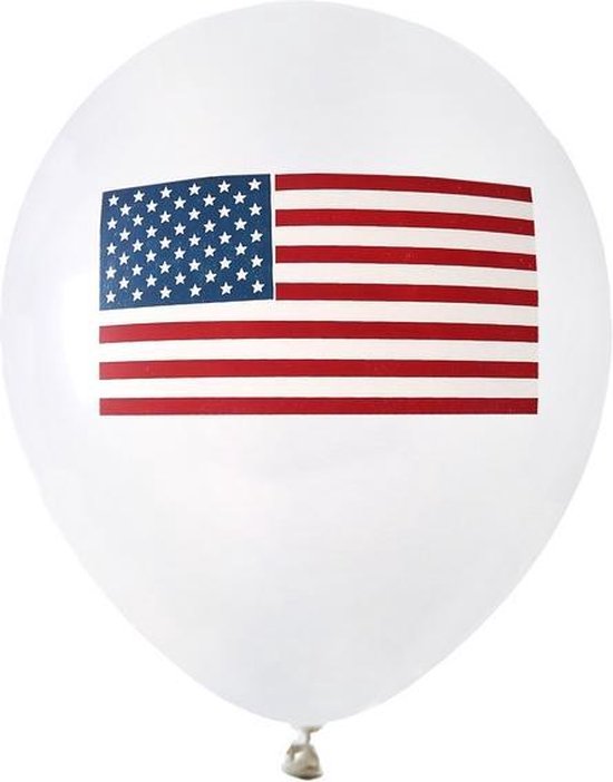 8x Ballonnen Amerika/USA thema feest 23 cm - Amerikaanse vlag themafeestje versieringen/decoraties - Feestartikelen