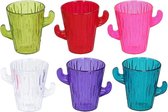 18x Gekleurde cactus shotglaasjes 60 ml kunststof/plastic - herbruikbaar - borrelglazen/shotglazen - Multi