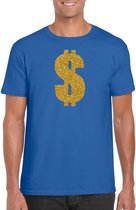 Gouden dollar / Gangster verkleed t-shirt / kleding - blauw - voor heren - Verkleedkleding / carnaval / outfit / gangsters S