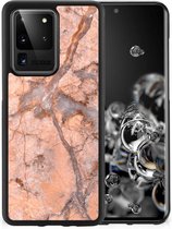 Telefoonhoesje Geschikt voor Samsung Galaxy S20 Ultra Leuk Case met Zwarte rand Marmer Oranje