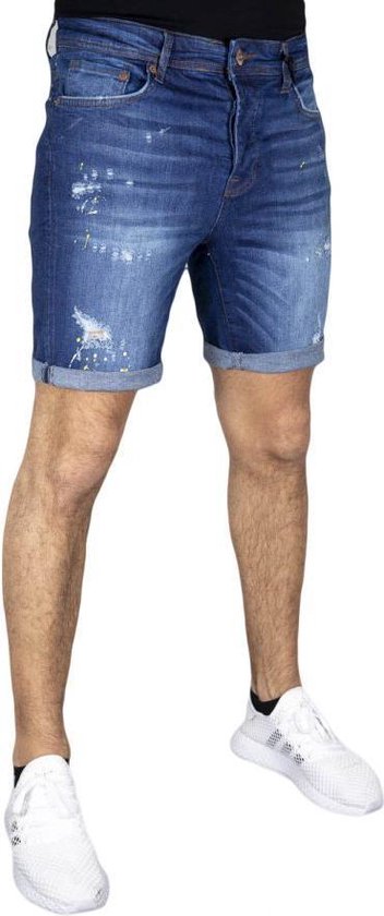 Coulson Ripped en Patched Heren Jeans Short met Verf Spetters - Blauw - 32  | bol.com