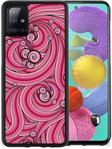 Smartphone Hoesje Geschikt voor Samsung Galaxy A51 Back Case TPU Siliconen Hoesje met Zwarte rand Swirl Pink